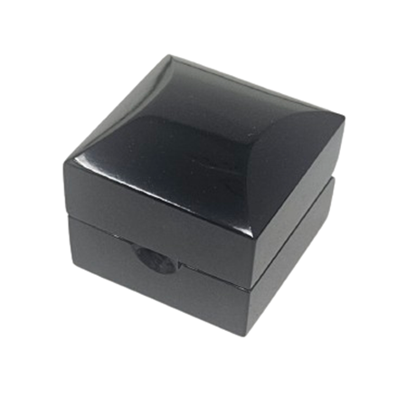 Black wood jewelry gift box with open lid showcasing soft felt interior.